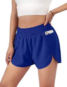 Short de course léger à 2 couches en éponge taille haute à séchage rapide pour femmes Poches d'entraînement et d'entraînement haute performance - Product Image 3