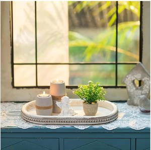 Plateau en bois ovale simple café perles en bois décor de ferme plateau en bois cuisine comptoir plateau salon Style Vintage - Product Image 3