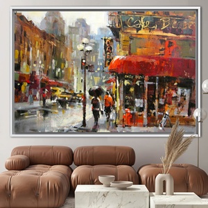 Printed Canvas: Rainy Day <b>Poster</b> Abstract Wall Art Cityscape,1P:White <b>Framed</b> - Product Image 1
