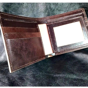 Cartera plegable de cuero genuino hecha a mano con bloqueo RFID, tarjetero de cierre abierto plegable, para hombre - Product Image 1
