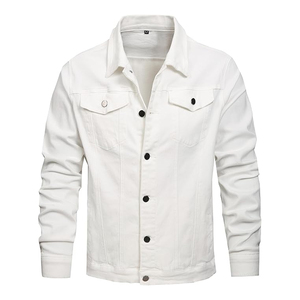 Veste en jean décontractée vintage pour homme, hiver, délavée à l'acide, broderie, patchwork, boutons, mélange polyester/coton, coupe-vent - Product Image 1