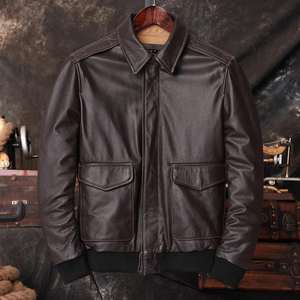 Veste Homme 2026 de Qualité Supérieure en Cuir Véritable avec Col Montant et Logo Frontal, 100% Cuir de Vache Marron Foncé Style Vintage Varsity - Product Image 2