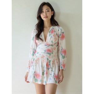 Lightweight Women's Floral Cotton Mini Dress Summer Dress <b>Elastic</b> Waist Party Dresses for Export Sale - Product Image 1