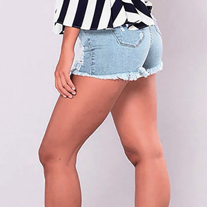 Pantalones cortos de mezclilla elásticos para mujer, pantalones vaqueros azules rasgados de cintura alta, pantalones cortos, moda informal, ropa de verano, traje de estilo callejero para exteriores - Product Image 3