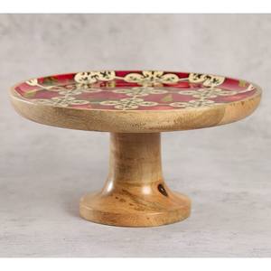 Support à gâteau rond en bois avec émail, imprimé floral, support de présentation de desserts, support de service fait à la main pour la table de cuisine et la décoration de la maison - Product Image 3