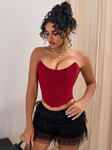 Top corset sans bretelles à lacets pour femmes, bustier amincissant pour femme sexy - Product Image 2