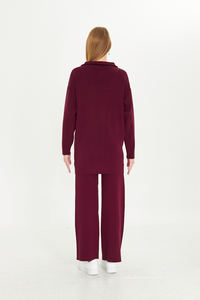 Ensemble de tricot uni à fermeture éclair deux pièces vêtements de sport surdimensionnés tenue quotidienne ensemble de survêtement à manches longues ensemble de tricot double élégant - Product Image 6