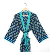 Robe longue 100% soie pour femmes, col en V, manches trois quarts, imprimé floral, vêtements de nuit décontractés, respirant, séchage rapide, couleur bleu sarcelle
