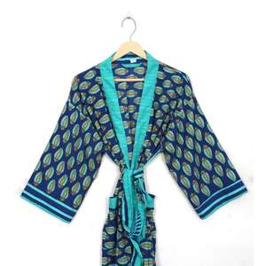 Elegant Vintage Summer Silk Long Sleeve V-neck Kimono Robe Floral Pattern Breathable Quick Dry Free Size - Product Image 4