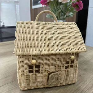 Panier polyvalent traditionnel en forme de maison marron-Rotin naturel 100% pour l'organisation du stockage Home Party Wedding Craft - Product Image 1