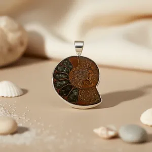 Pendentif Fossile d'Ammonite en Argent 925 Fait Main, Bijou Religieux Vintage Unique, Plaqué Rhodium avec Accent Or Rose et Sertissage Clos - Product Image 3