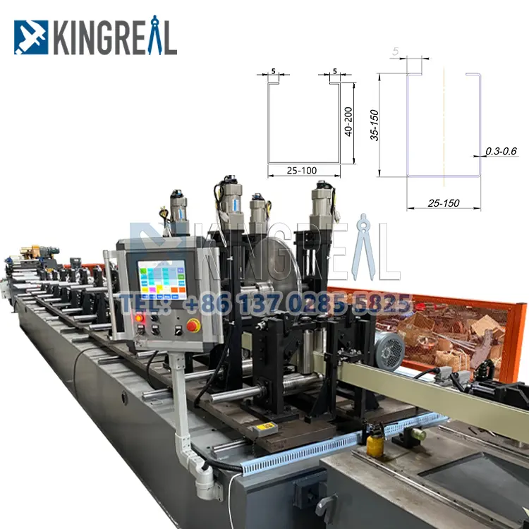 Kingreal chi phí-hiệu quả AL thép U vách ngăn cuộn hình thành dây chuyền sản xuất độ chính xác cao Chiều cao tối đa 200mm điều chỉnh