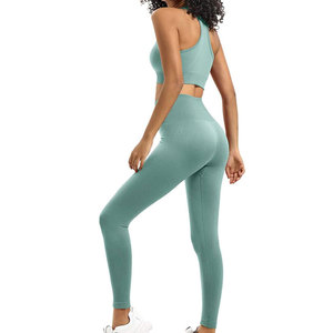 Superventas Plus Size Plaid Mujeres Yoga Set 2 piezas Ligero Spandex/Nylon Logo frontal al por mayor - Product Image 3