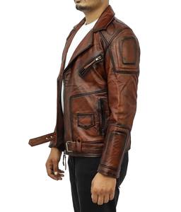 Mens Brown Vintage Motorcycle <b>Jacket</b> <b>Biker</b> Distressed <b>Real</b> Sheep Skin Eco-Friendly Double Rider Moto Riding Slim Fit Winter - Product Image 3