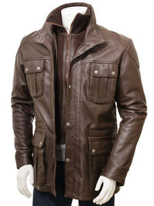 Manteau en cuir vieilli marron à ceinture pour homme, style trench long en cuir Nappa de qualité supérieure, veste d'hiver - Product Image 5