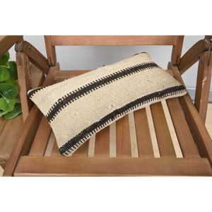 Beige Vintage Kilim Patchwork Wool Pillow 8x16 Inch Decorative Accent for Sofa <b>Fluffy</b> Leaves Pattern Woven <b>Cushion</b> - Product Image 5