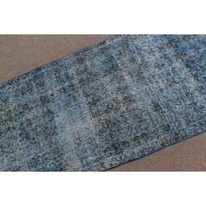 Alfombra Vintage de 3.1x6.9 pies, Alfombra Turca con Rayas Azules - Product Image 5