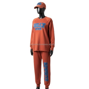 Ensemble de survêtement en molleton de coton premium pour femmes, 320 GSM, brun rouille, poids lourd, hiver, avec broderie en chenille, survêtements grande taille - Product Image 4