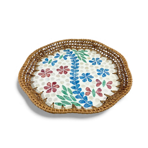 Bandeja de Ratán con Incrustaciones de Nácar y Borde de Ratán Hecho a Mano para Servir Alimentos Decorativos y Uso Doméstico de Vietnam - Product Image 1