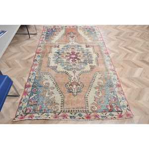 Tapis vintage, tapis turc 4,2x7 pieds, tapis persan en laine bleue - Product Image 1