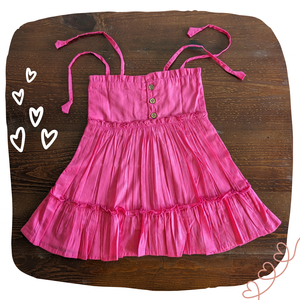 Robe en coton écologique tendance 2025 avec doublure et bretelles ajustables à nouer, décoration boutonnée pour enfants, été - Product Image 1