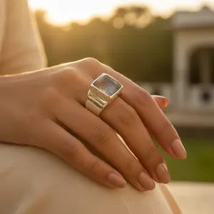 Anillo de Plata de Ley 925 con Piedra Preciosa para Mujer, Anillos de Moda - Product Image 3