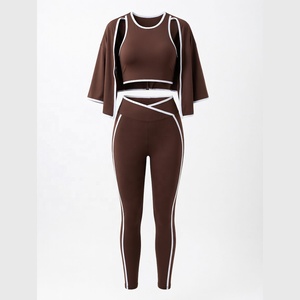 Customized Women 3-Piece <b>Yoga</b> <b>Set</b> High Quality Plus Size Solid Front Elastic Waist Breathable Lightweight Quick Dry 100% Zippers - Product Image 1