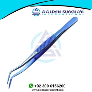 Pince à épiler dentaire à double courbure plaquée titane | Instruments de pansement chirurgical | Pince à tissus - Product Image 6