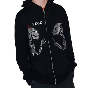 Top Trending Custom Made <b>Black</b> Men <b>Zipper</b> <b>Hoodies</b> With Rhinestones Design On Front Men Rhinestones <b>Hoodies</b> For Sale - Product Image 1