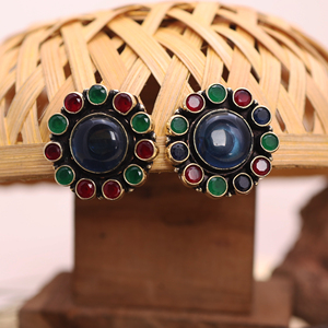 Pendientes de Flores Multicolores, Hechos a Mano, Chapados en Oro Oxidado, Turquesa, Joyería Étnica Vintage para Mujer - Product Image 1