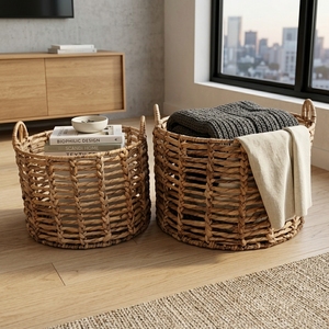 Ensemble de paniers de rangement en écorce de bananier naturelle avec cadre en fer, grille ouverte, poignée en arche, pot cylindrique, jardinière, décoration artistique pure pour la maison - Product Image 6