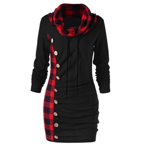 Women Gothic Plaid Dress Winter Thick Long Sleeve Casual Vintage Party <b>Scarf</b> Collar Buttons Dress Femme Large Size Sweater Shirt - Product Image 5