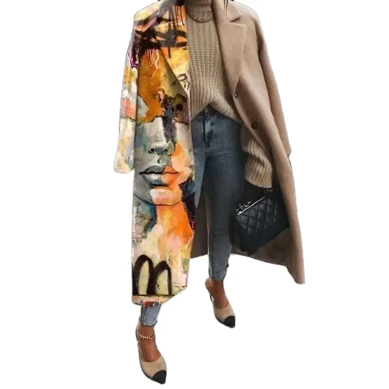 Out klasik kadınlar Vintage Casual düğme yün uzun palto bambu fiber kadın paltolar kadın Patchwork ofis giyim