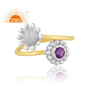 Bague en argent sterling au design unique, plaqué or 18 carats, améthyste naturelle, pierre précieuse, fournisseur de bijoux au design personnalisé - Product Image 3