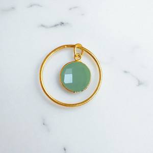 10 MM redondo Aqua Calcedonia piedra preciosa bisel encanto colgante-14K chapado en oro DIY colgante-925 Plata encantos al por mayor - Product Image 1