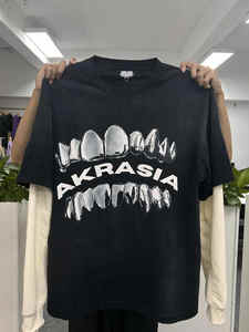 Oversized acid washed T Shirt Custom Waffle Knit <b>Top</b> <b>Thermal</b> Double Layer <b>Long</b> <b>Sleeve</b> DTG printing T-shirt for <b>Men's</b> - Product Image 5