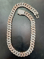 Collier de rappeur Hip Hop Ice Out à 2 rangées de diamants de laboratoire ronds de 20mm à maillons cubains en or blanc 14K