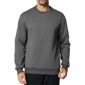 Mens Dark Charcoal Grey <b>Plain</b> Crew Neck Long Sleeve Fleece Sweatshirt Custom Logo OEM ODM Wholesale Apparel - Product Image 2