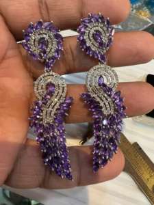 Pendientes de Plata de Ley 925 con tachuelas finas, diamantes naturales y piedras preciosas de amatista, pendientes elegantes con diamantes - Product Image 2