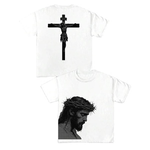 Camiseta Blanca Extra Grande con Cruz de Jesucristo, Impresión Serigráfica, 100% Algodón Peinado, Estilo Urbano Cristiano para Hombre, 200gsm - Product Image 1