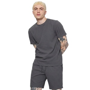 Custom Logo Summer Shorts <b>Track</b> Suits Men 2 Piece Shorts 100%Cotton <b>T</b> Shirt Jogger Set Streetwear Men Shorts Set - Product Image 1