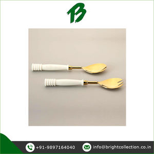 Prix de marché fiable de bonne qualité plaqué or avec poignée en os blanc ensemble de service à salade disponible pour les vendeurs mondiaux - Product Image 2