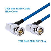 Cable Mini RG59 HD SDI BNC Macho a BNC Hembra de 75 Ohmios, Azul 75-2.5 1855A, Pigtail para Cámara de Video HD-SDI/3G-SDI/4K CCTV