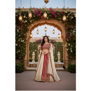 Gran oferta elegante Faux Georgette Lehenga Choli con bordado intrincado y Dupatta de red para boda disponible al mejor precio - Product Image 1