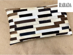 Funda de almohada de cuero de vaca lumbar hecha a mano marrón y blanco patchwork flecha diseño funda de cojín envío gratis - Product Image 3