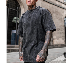 เสื้อยืดผ้าฝ้าย100% โอเวอร์ไซส์สำหรับผู้ชายเสื้อยืดพิมพ์สกรีนลายเฮฟวี่เวทเสื้อยืดซักกรดแบบสั่งทำ - Product Image 2