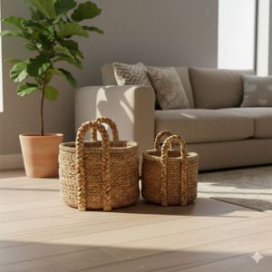 Ensemble de 2 paniers EG en jonc de mer et jacinthe d'eau, artisanat - Product Image 6