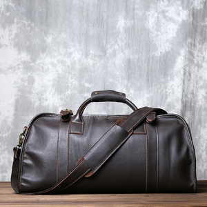 Sac de voyage pliable en cuir véritable léger avec grande capacité et fermeture éclair étanche pour les voyages - Product Image 1
