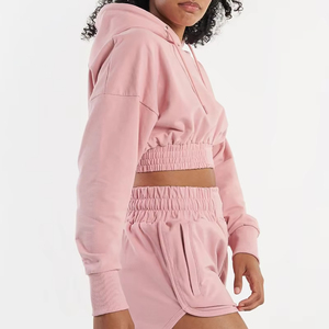 Logo personnalisé femmes coton ourlet élastique rose sport récolte épaule tombante pour les femmes sweat à capuche entraînement gym sweats à capuche courts - Product Image 2