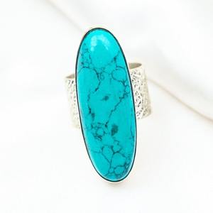 Classical Women's Bezel Setting Turquoise Gemstone 925 Sterling <b>Silver</b> Rhodium Boho Style <b>Wedding</b> Ring for Party Handmade Gift - Product Image 2